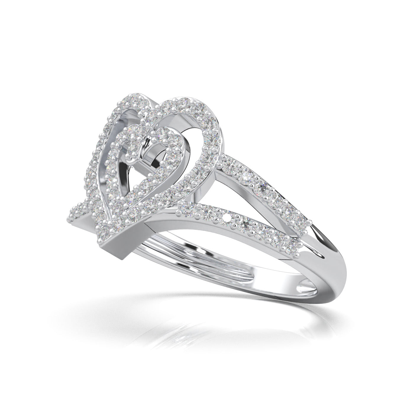 0.66 ct Moissanite Layered Heart Promise Ring in 14k White Gold