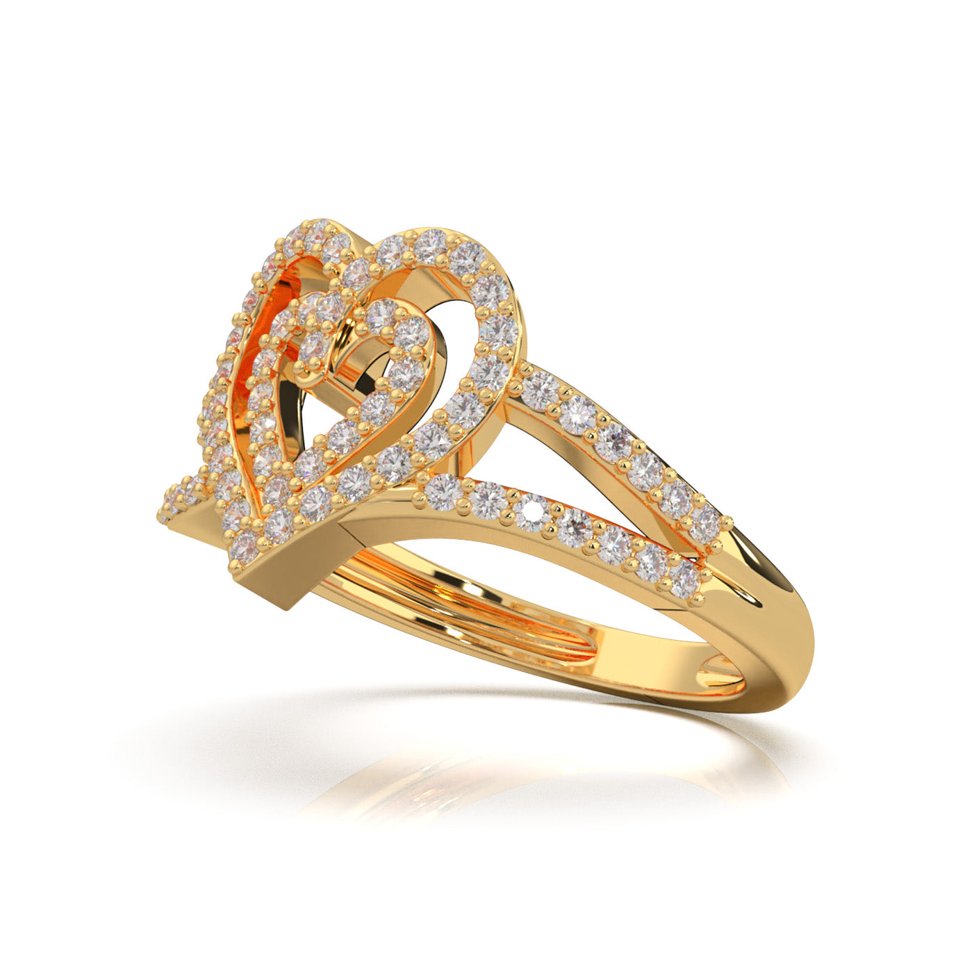 0.66 ct Natural Diamond Layered Heart Promise Ring in 14k Yellow Gold