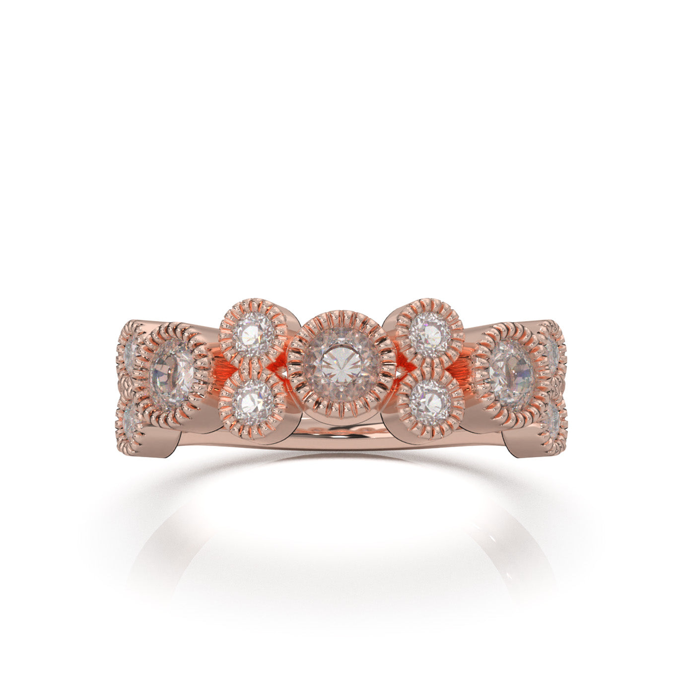 0.75 ct Natural Diamond Round Cut Bezel Alternating Wedding Band in 10k Rose Gold