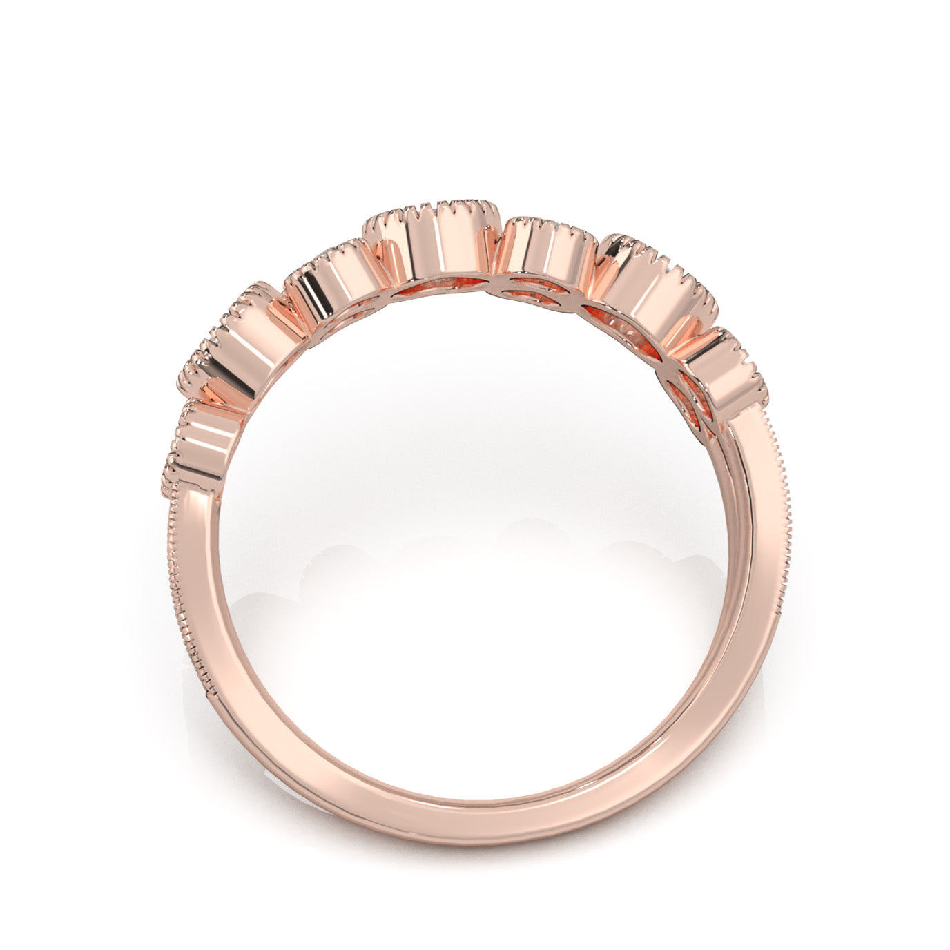 0.75 ct Natural Diamond Round Cut Bezel Alternating Wedding Band in 10k Rose Gold