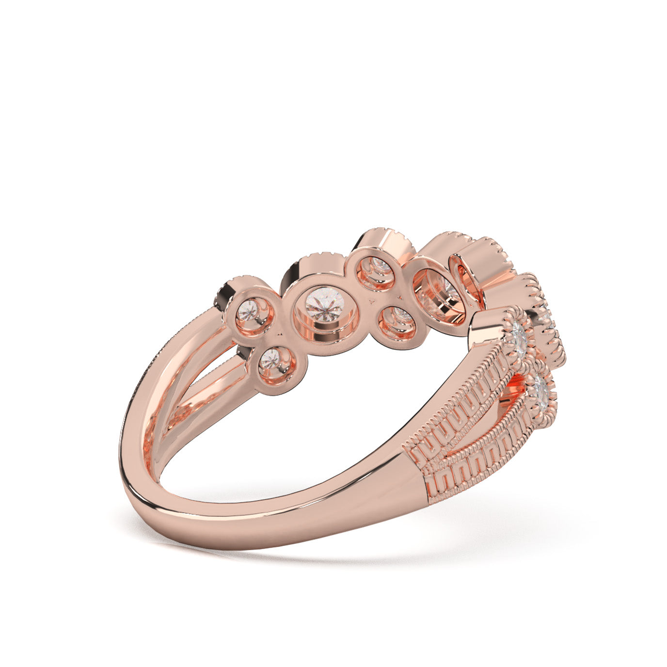 0.75 ct Moissanite Round Cut Bezel Alternating Wedding Band in 10k Rose Gold