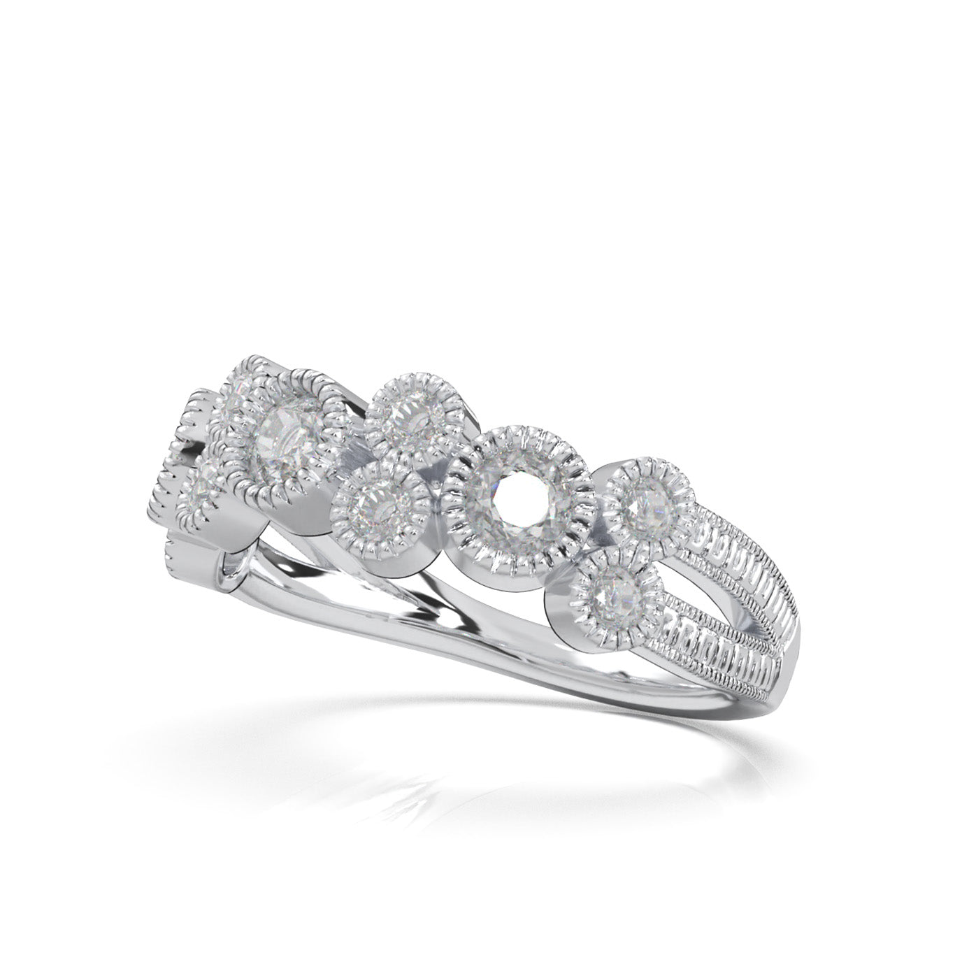 0.75 ct Moissanite Round Cut Bezel Alternating Wedding Band in 14k White Gold