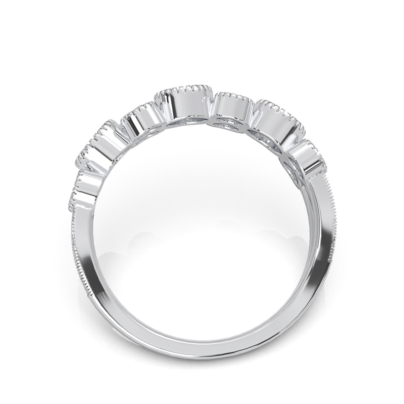 0.75 ct Moissanite Round Cut Bezel Alternating Wedding Band in 14k White Gold