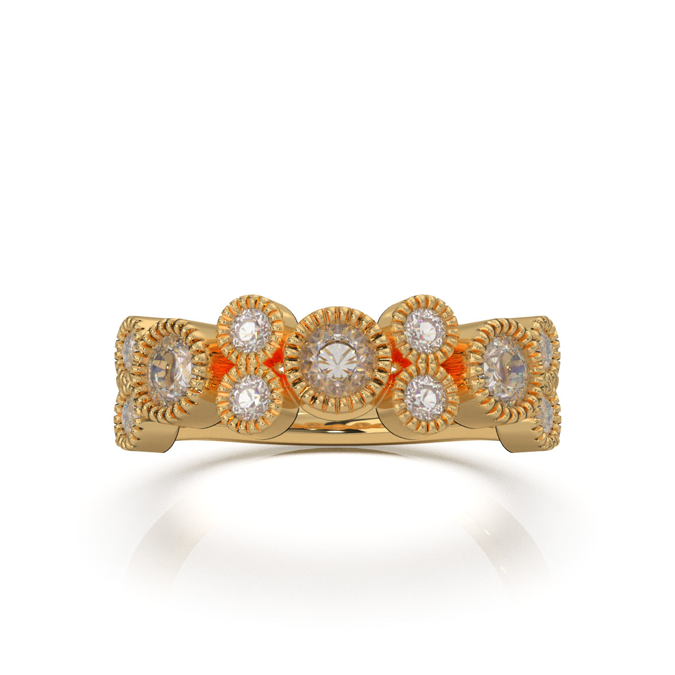 0.75 ct Lab Grown Diamond Round Cut Bezel Alternating Wedding Band in 14k Yellow Gold
