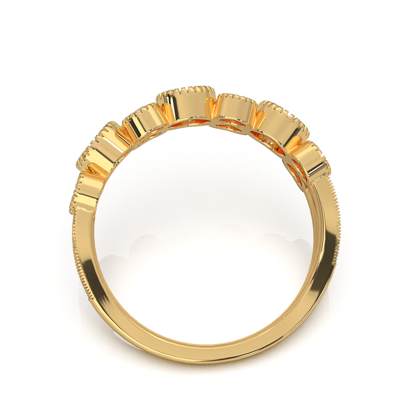 0.75 ct Moissanite Round Cut Bezel Alternating Wedding Band in 14k Yellow Gold