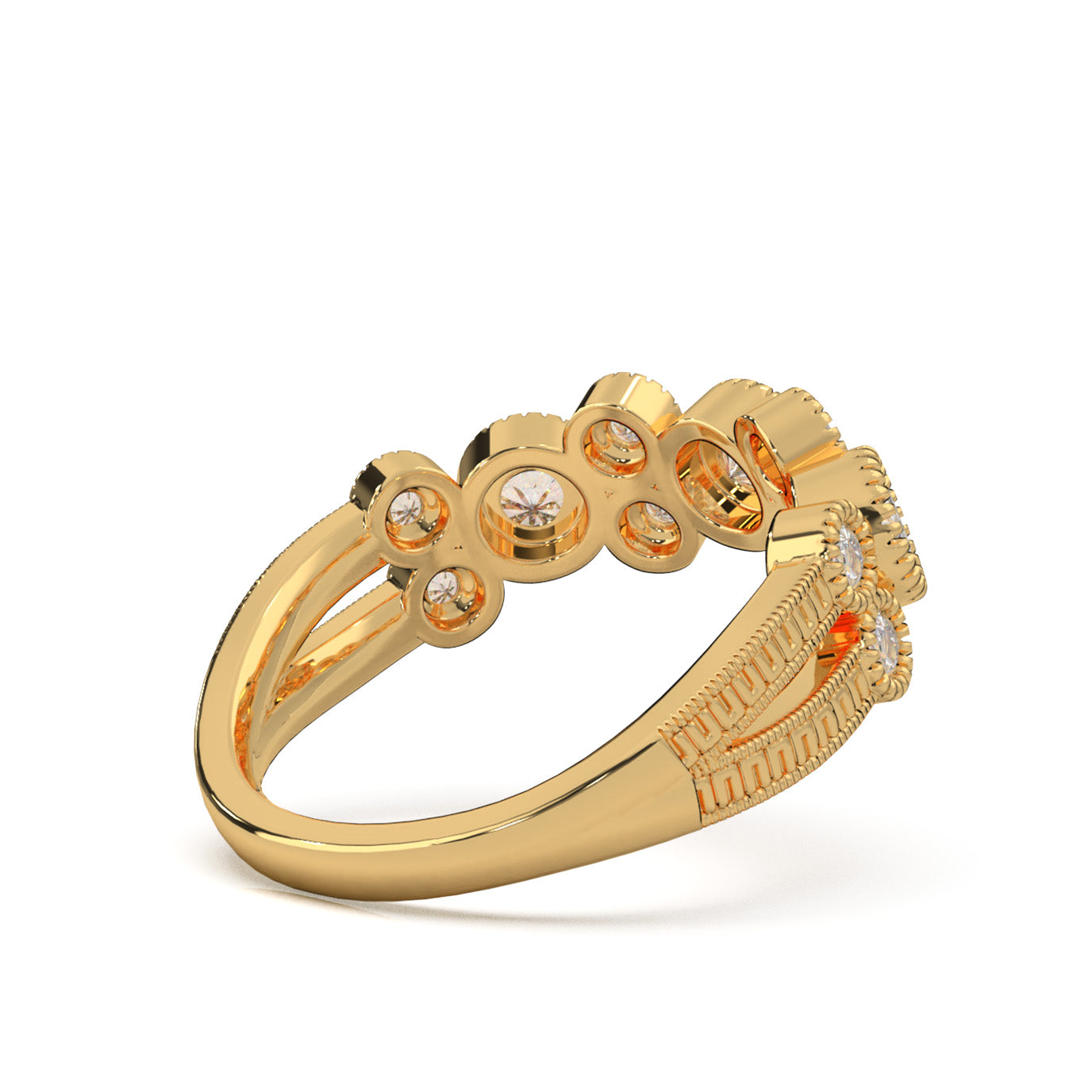 0.75 ct Lab Grown Diamond Round Cut Bezel Alternating Wedding Band in 14k Yellow Gold