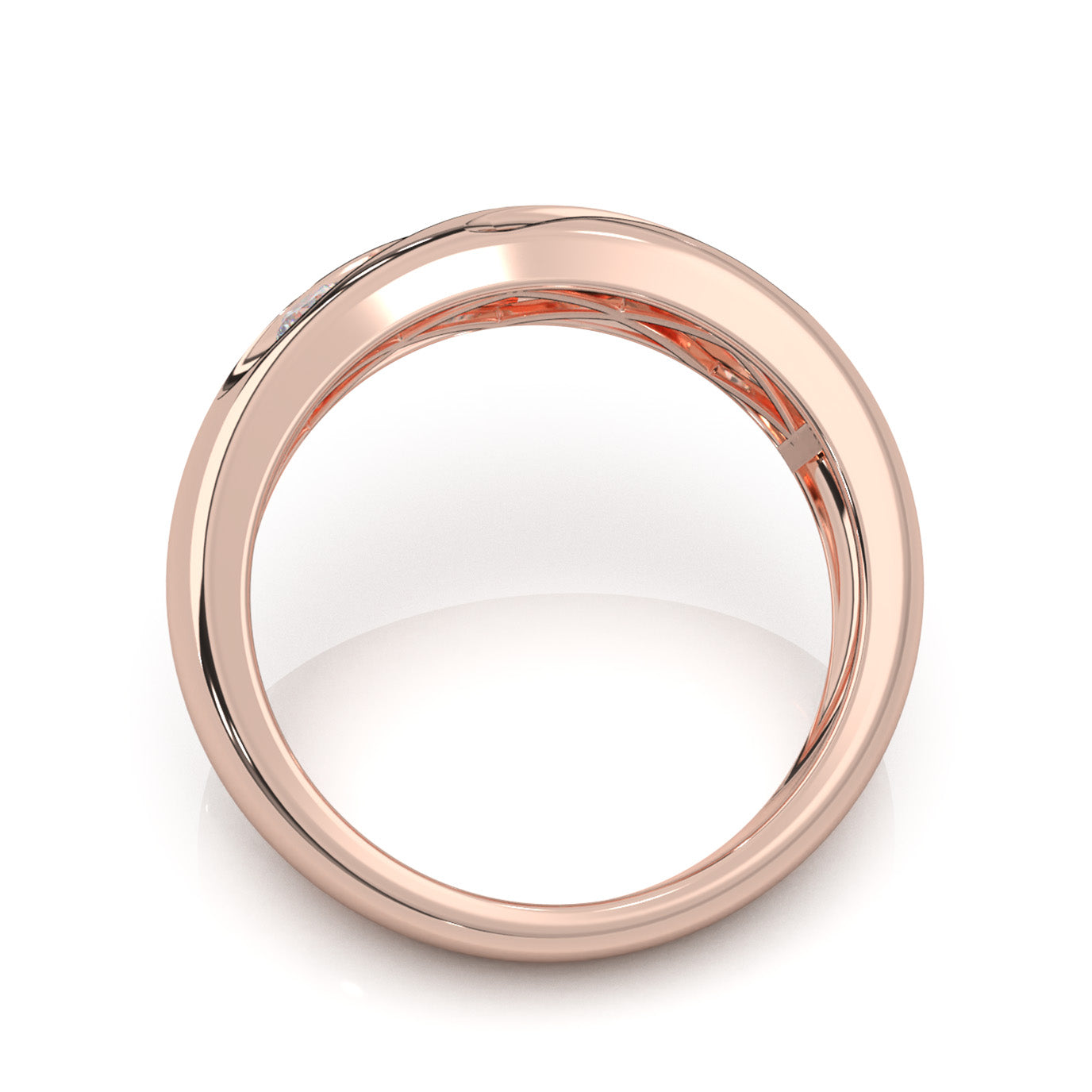 0.60 ct Moissanite Round Cut 5 Stone Twisted Mens Wedding Band in 10k Rose Gold
