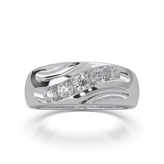 0.60 ct Lab Grown Diamond Round Cut 5 Stone Twisted Mens Wedding Band in 14k White Gold