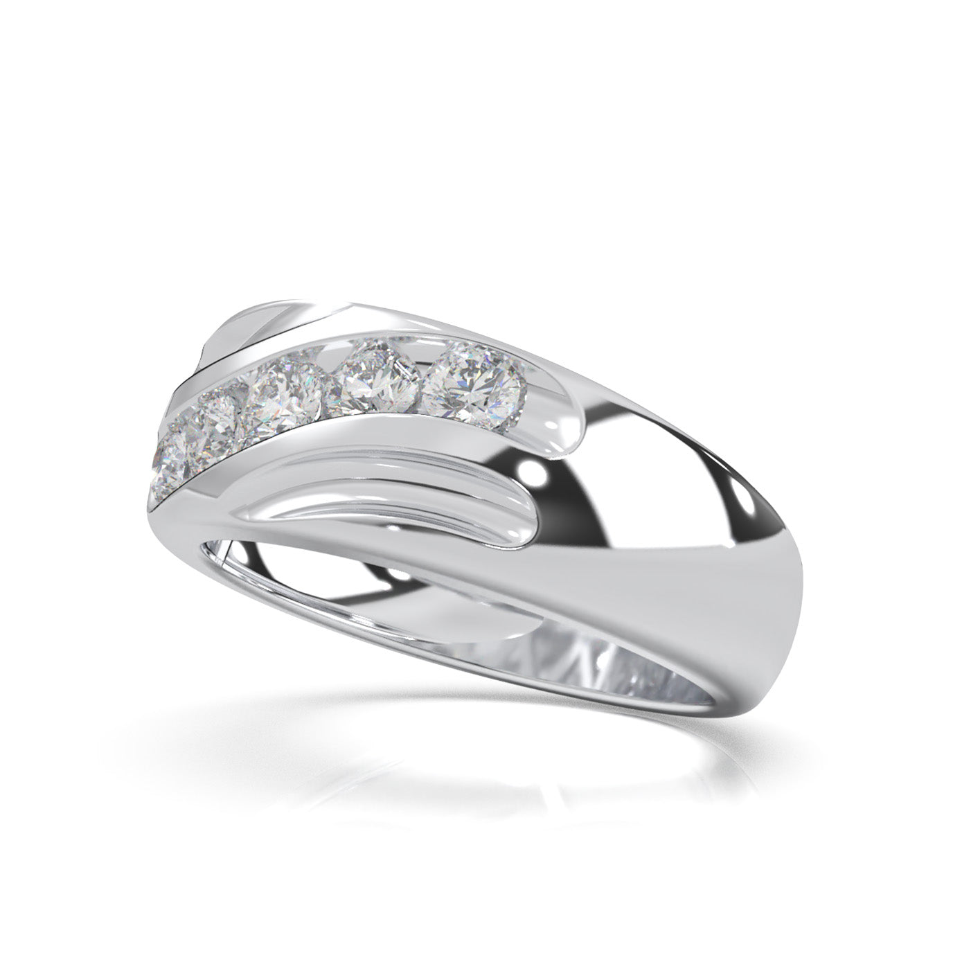 0.60 ct Natural Diamond Round Cut 5 Stone Twisted Mens Wedding Band in 10k White Gold