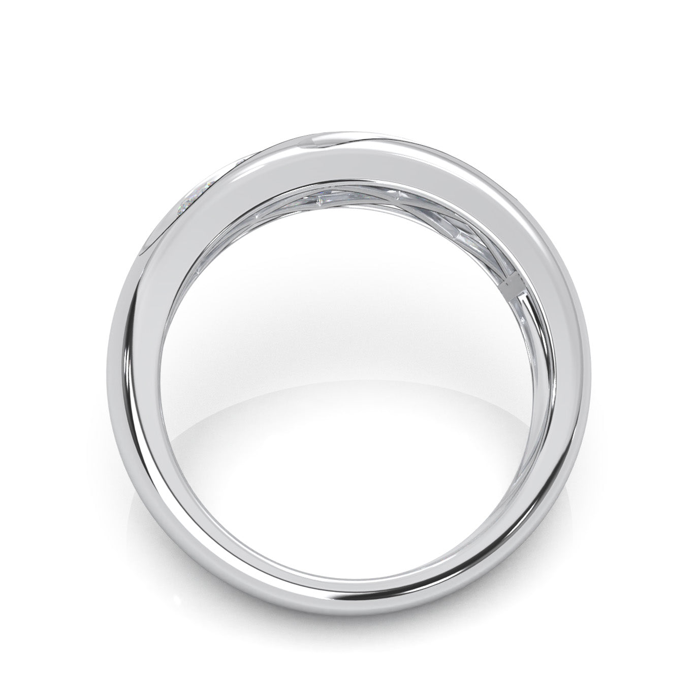 0.60 ct Moissanite Round Cut 5 Stone Twisted Mens Wedding Band in 10k White Gold