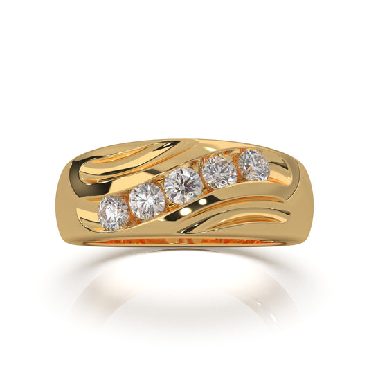 0.60 ct Lab Grown Diamond Round Cut 5 Stone Twisted Mens Wedding Band in 14k Yellow Gold
