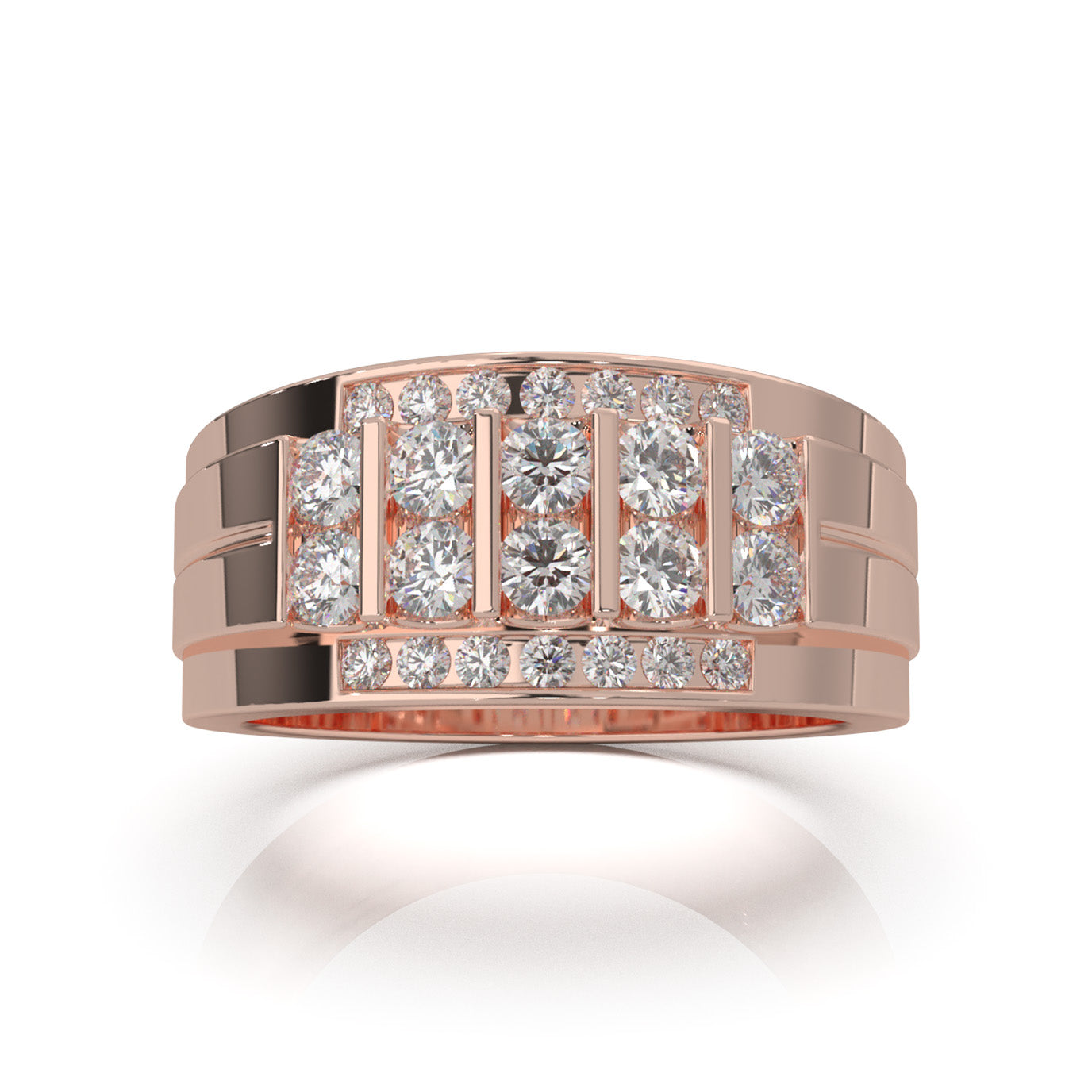 1.00 ct Natural Diamond Classic Bar & Channel Set Mens Wedding Band in 14k Rose Gold