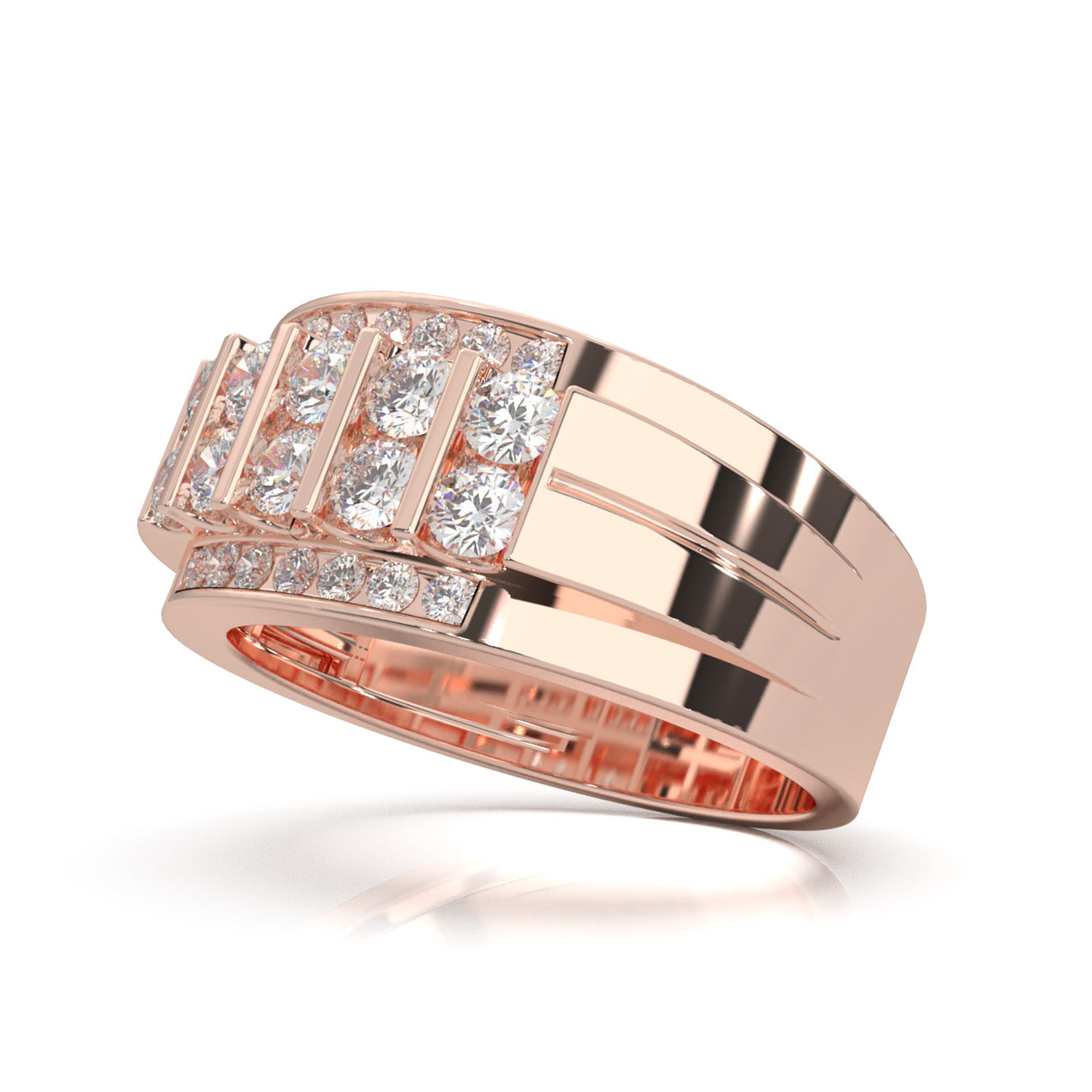 1.00 ct Moissanite Classic Bar & Channel Set Mens Wedding Band in 14k Rose Gold