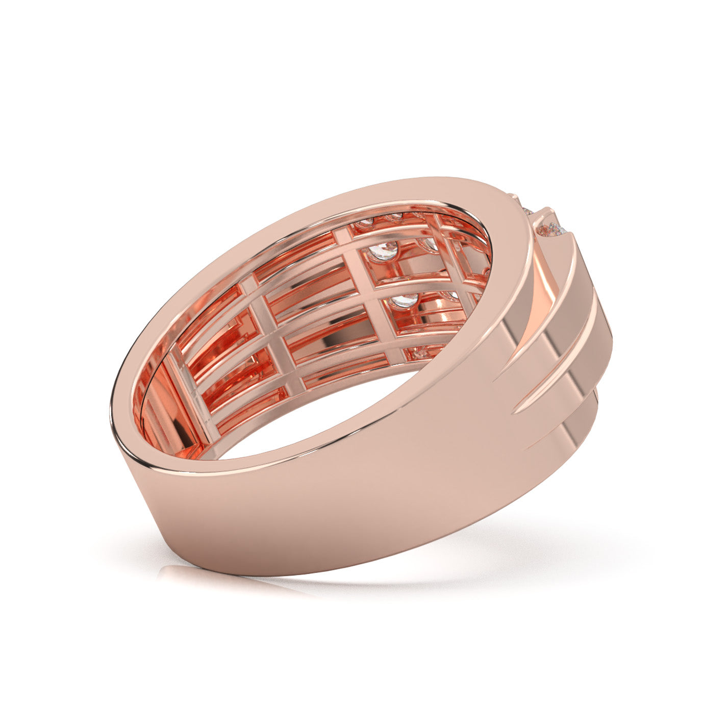 1.00 ct Lab Grown Diamond Classic Bar & Channel Set Mens Wedding Band in 14k Rose Gold