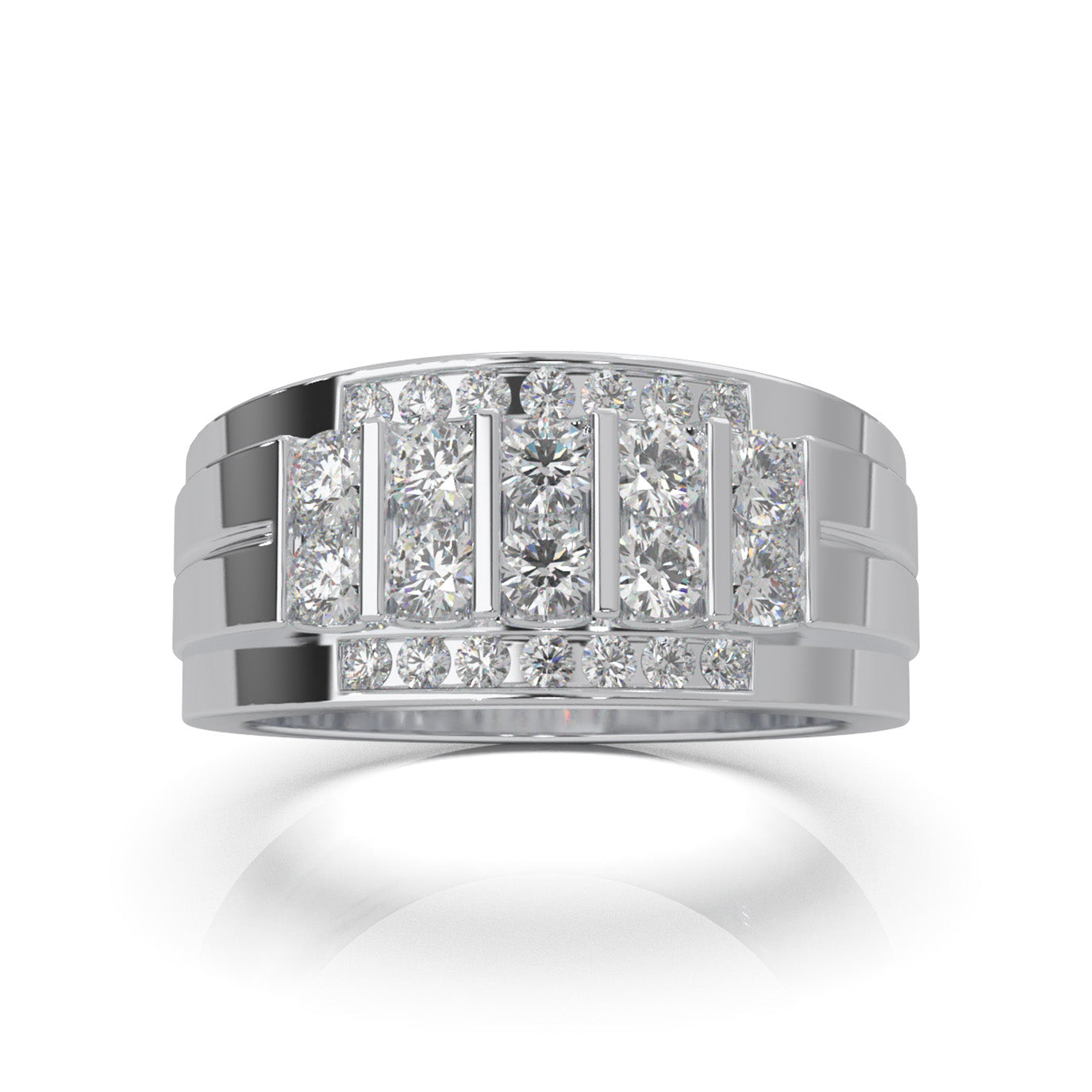 1.00 ct Moissanite Classic Bar & Channel Set Mens Wedding Band in 10k White Gold