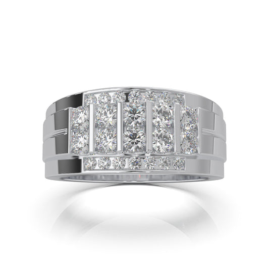 1.00 ct Natural Diamond Classic Bar & Channel Set Mens Wedding Band in 10k White Gold