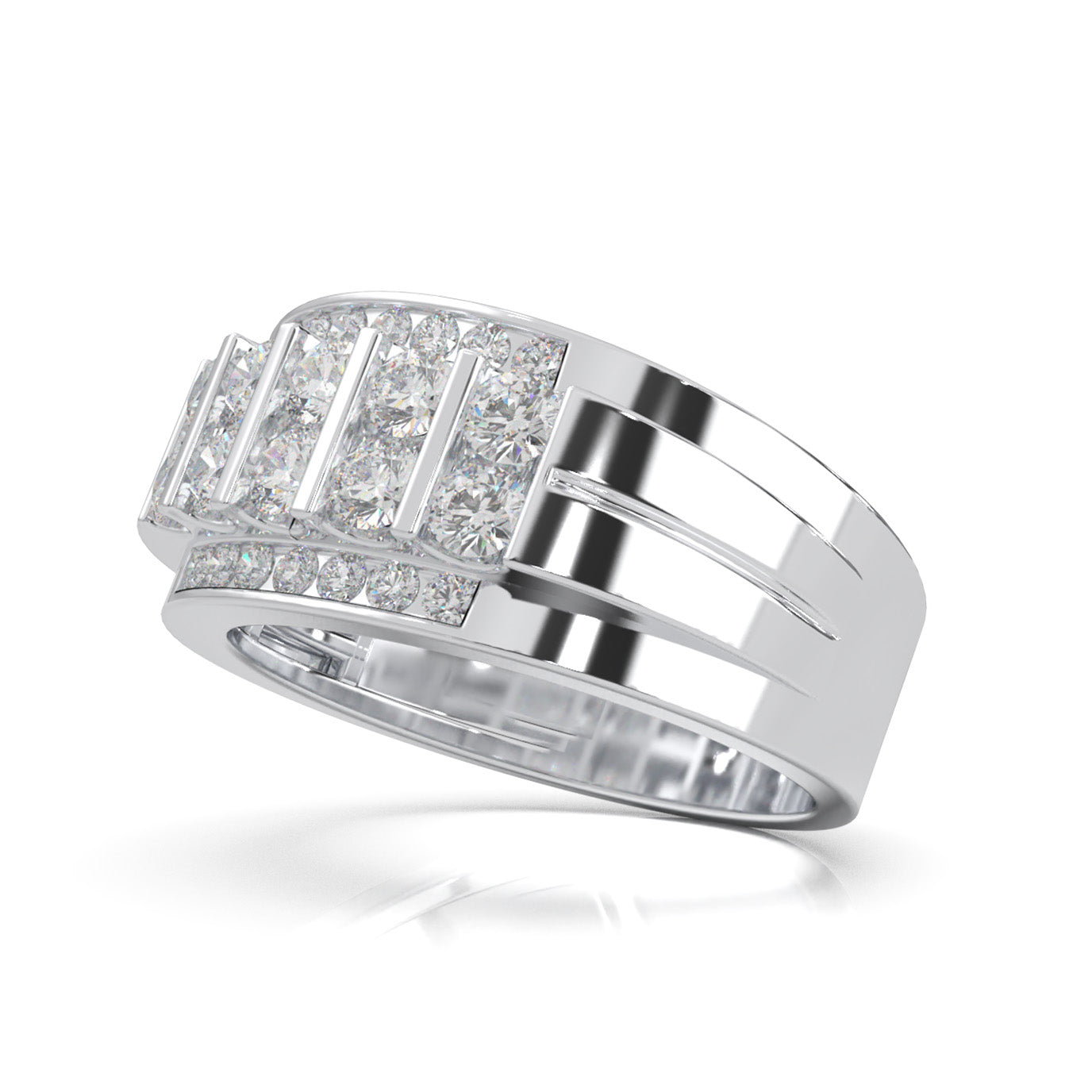 1.00 ct Moissanite Classic Bar & Channel Set Mens Wedding Band in 10k White Gold