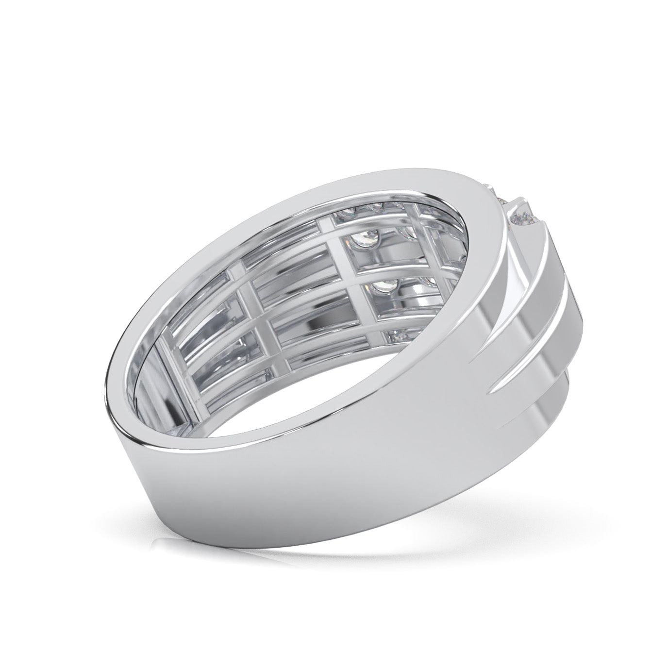 1.00 ct Moissanite Classic Bar & Channel Set Mens Wedding Band in 10k White Gold