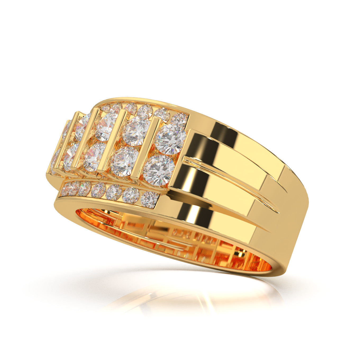 1.00 ct Moissanite Classic Bar & Channel Set Mens Wedding Band in 14k Yellow Gold