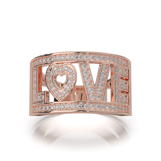 0.50 ct Moissanite LOVE Text Wedding Band in 14k Rose Gold