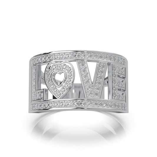 0.50 ct Moissanite LOVE Text Wedding Band in 10k White Gold