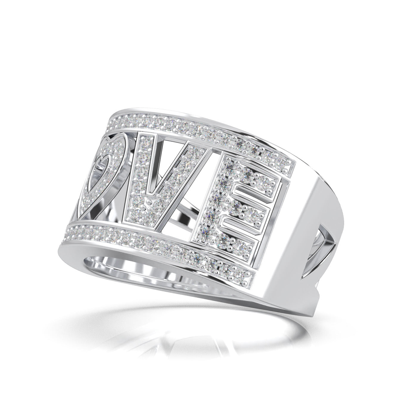 0.50 ct Moissanite LOVE Text Wedding Band in 10k White Gold