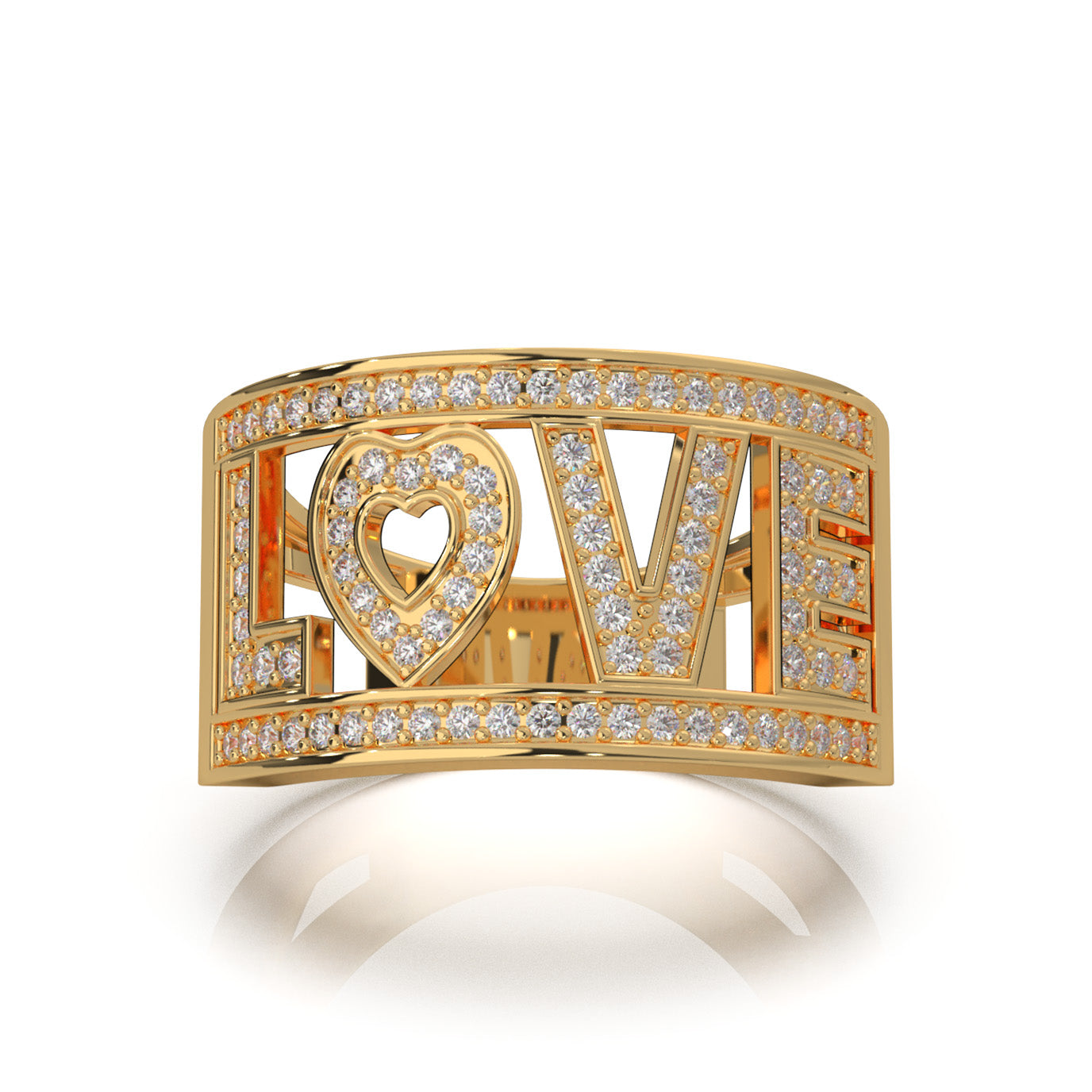 0.50 ct Moissanite LOVE Text Wedding Band in 14k Yellow Gold