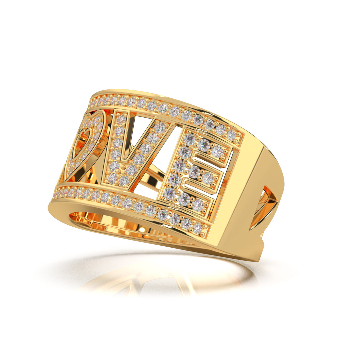 0.50 ct Moissanite LOVE Text Wedding Band in 10k Yellow Gold
