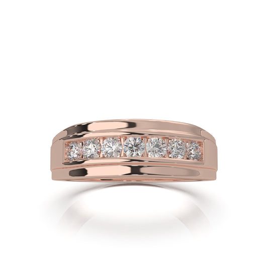 0.60 ct Natural Diamond Round Cut Raised Womens Wedding Band in 10k Rose Gold