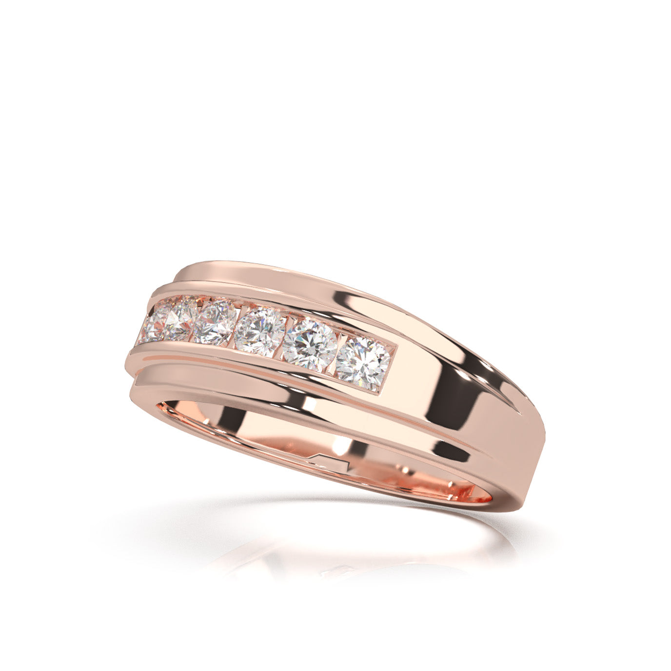 0.60 ct Natural Diamond Round Cut Raised Womens Wedding Band in 10k Rose Gold