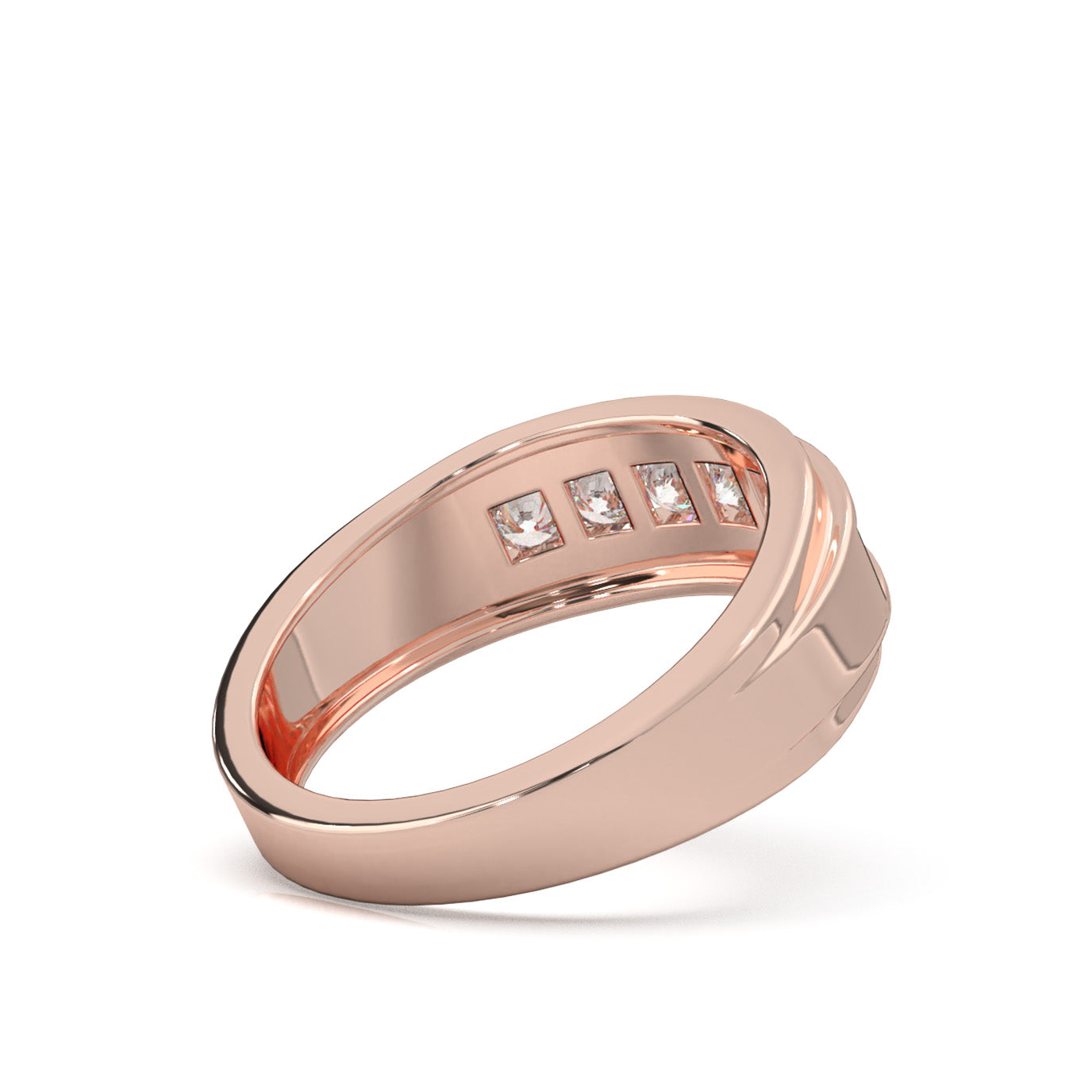0.60 ct Natural Diamond Round Cut Raised Womens Wedding Band in 14k Rose Gold