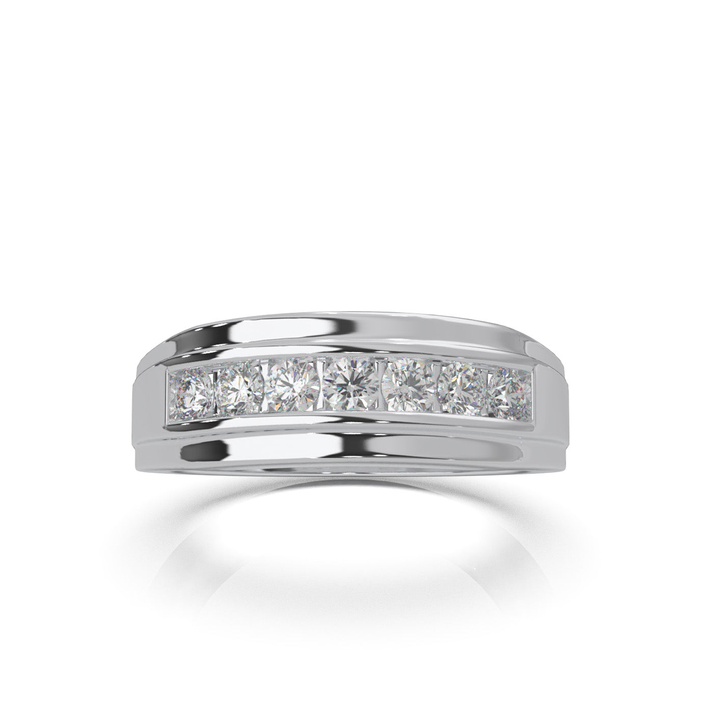 0.60 ct Moissanite Round Cut Raised Womens Wedding Band in 14k White Gold