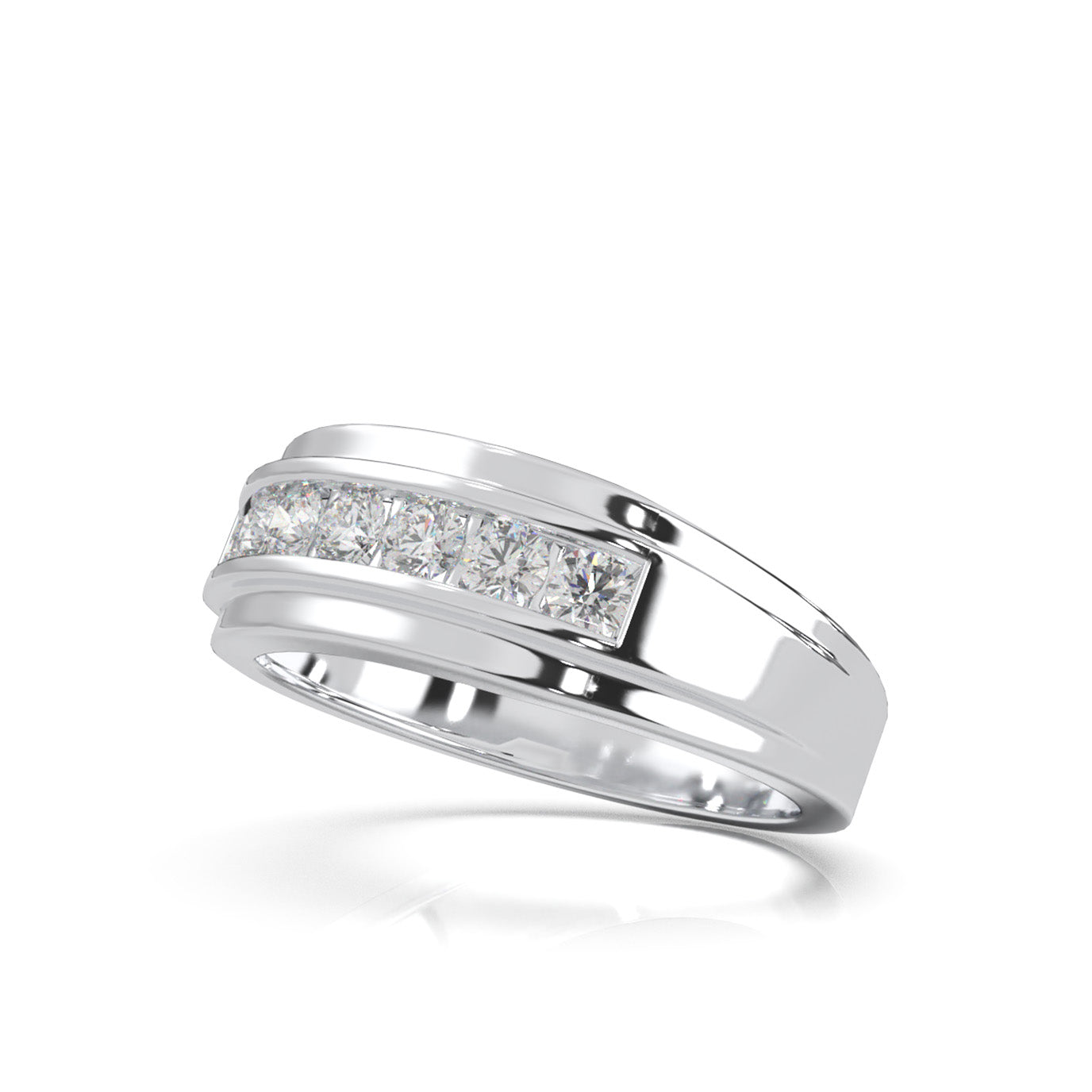0.60 ct Natural Diamond Round Cut Raised Womens Wedding Band in 14k White Gold