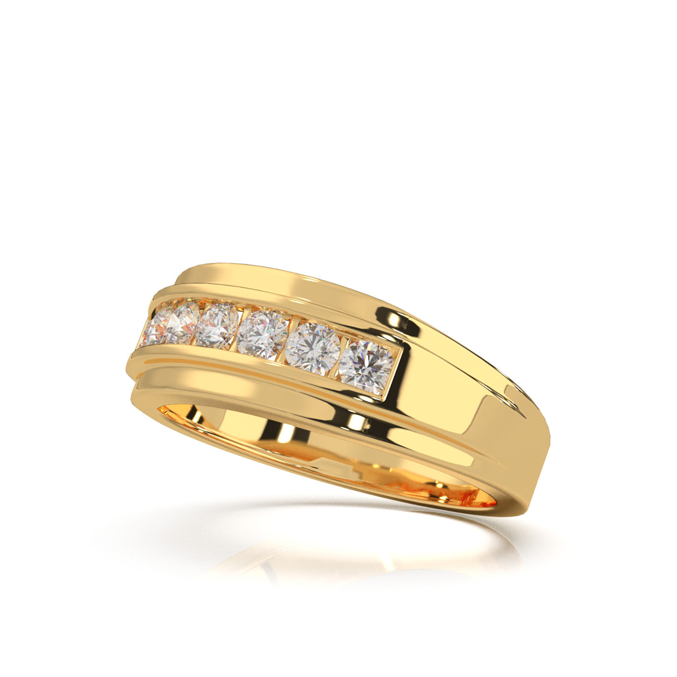 0.60 ct Natural Diamond Round Cut Raised Womens Wedding Band in 14k Yellow Gold