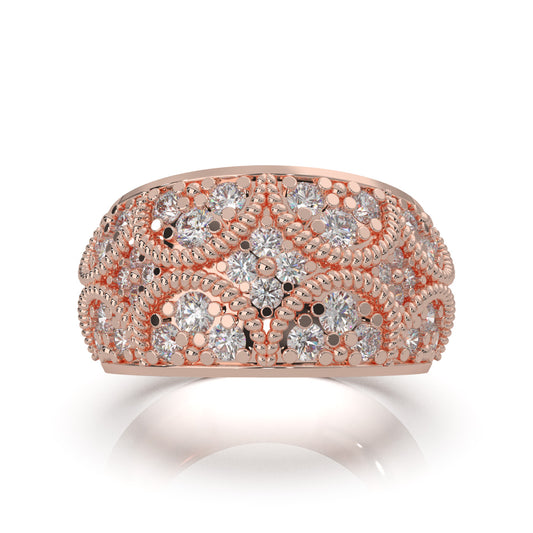 1.60 ct Natural Diamond Round Cut Vintage Pattened Womens Wedding Band in 14k Rose Gold