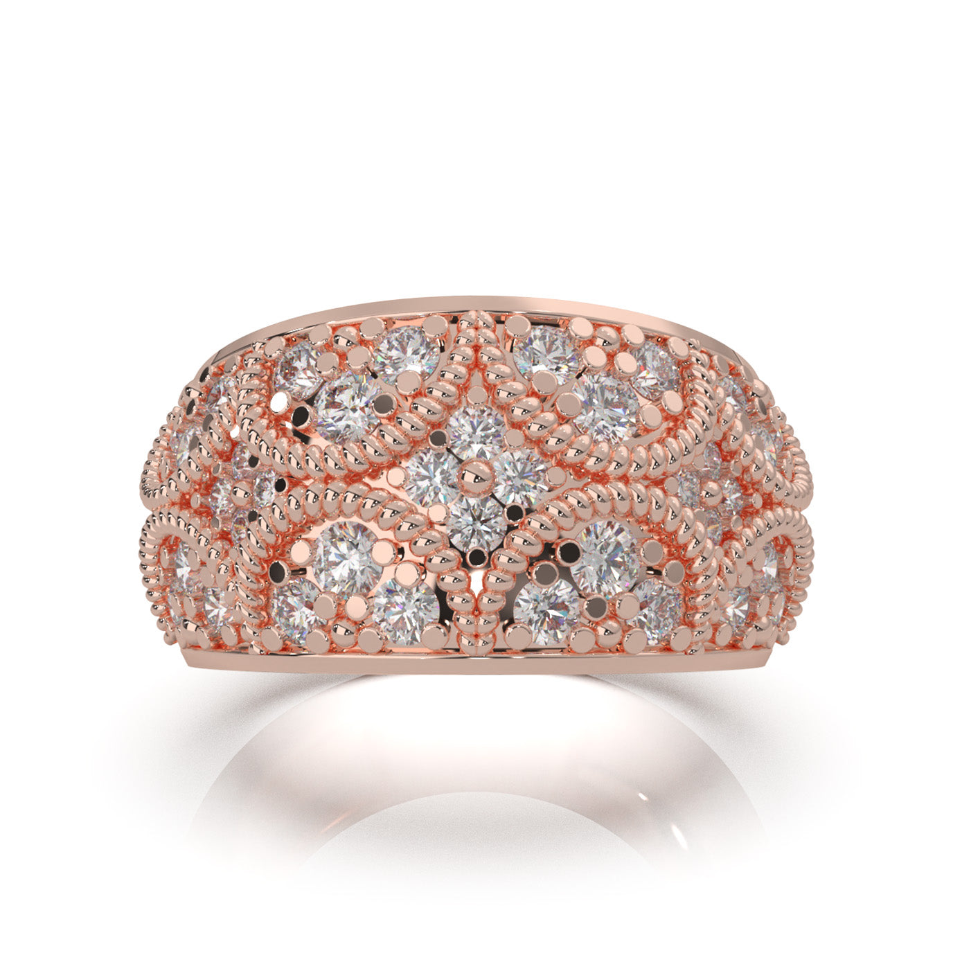 1.60 ct Moissanite Round Cut Vintage Pattened Womens Wedding Band in 14k Rose Gold