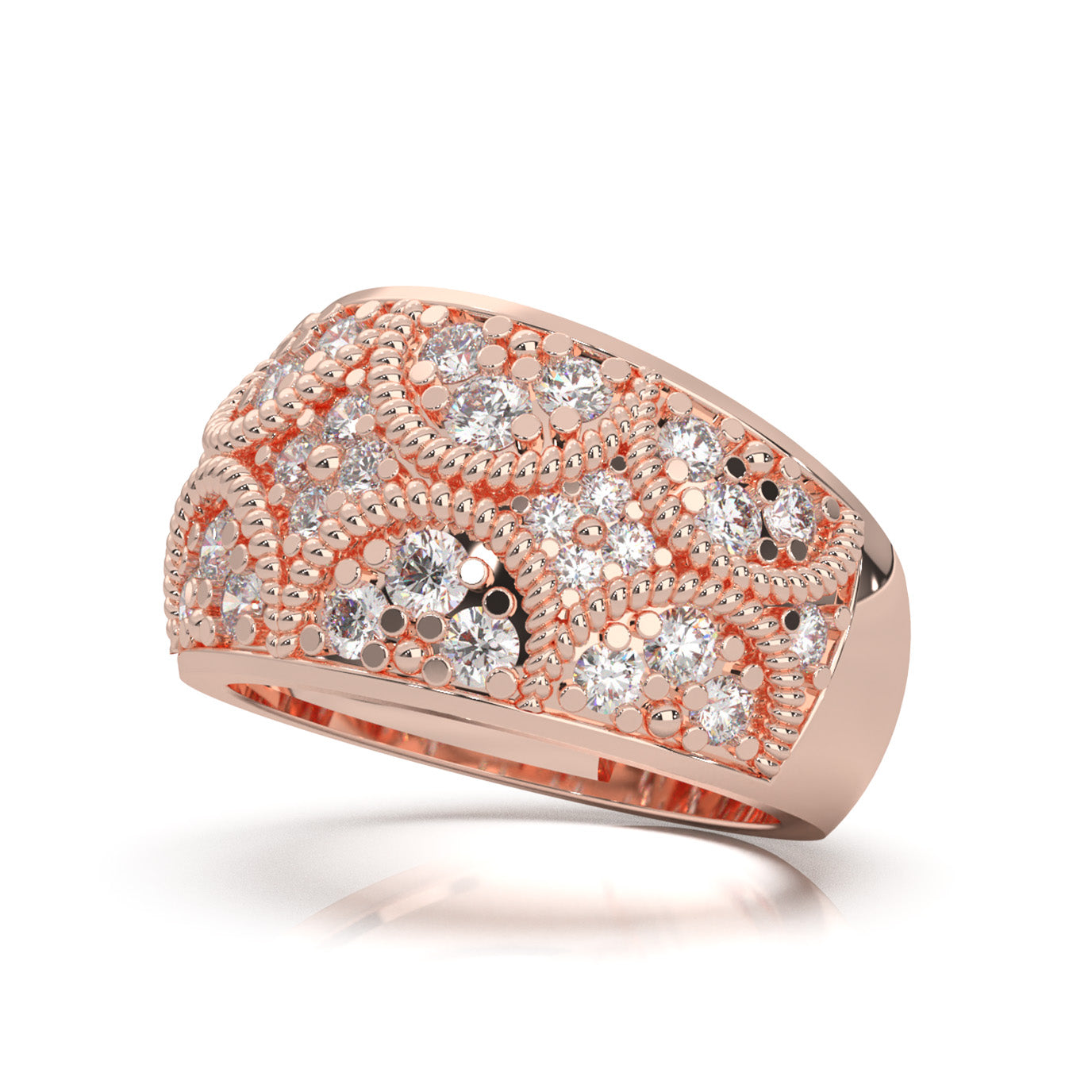 1.60 ct Natural Diamond Round Cut Vintage Pattened Womens Wedding Band in 14k Rose Gold