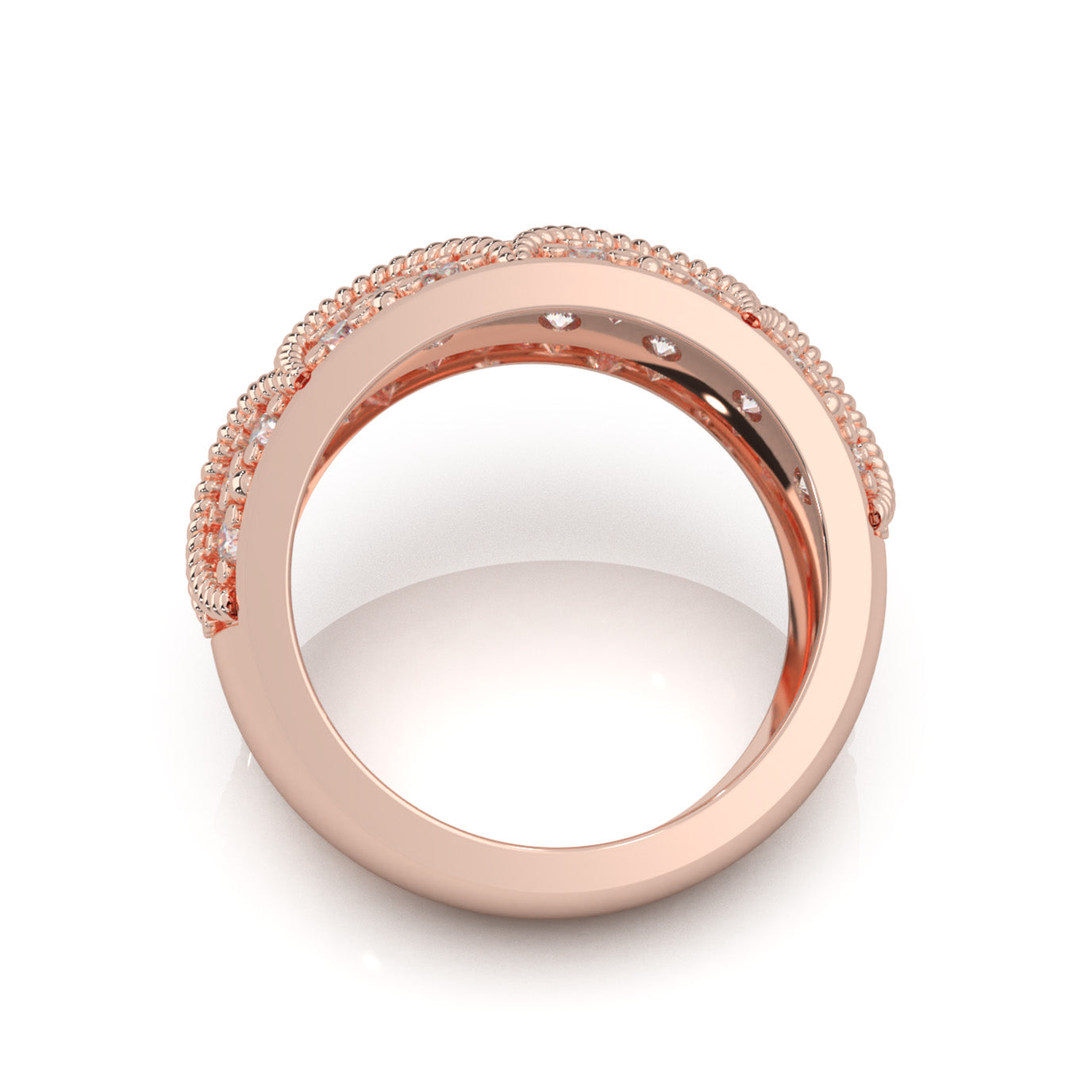 1.60 ct Natural Diamond Round Cut Vintage Pattened Womens Wedding Band in 14k Rose Gold