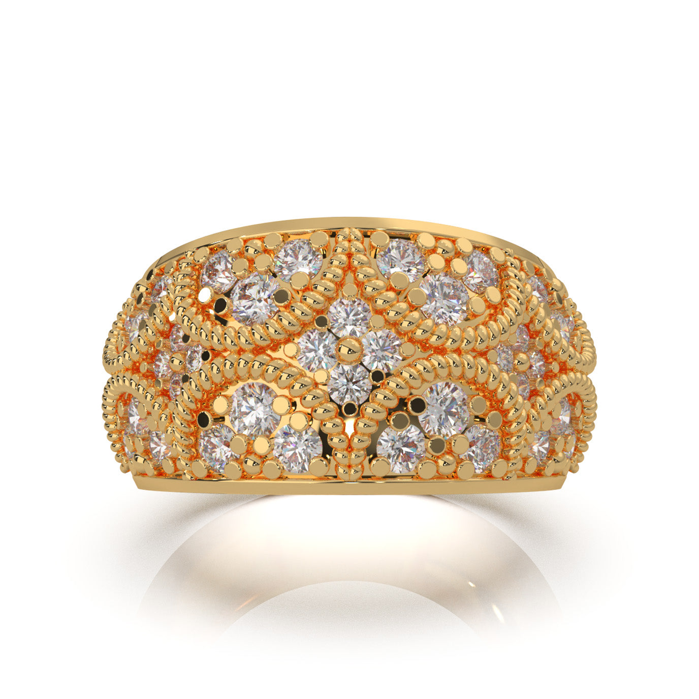 1.60 ct Natural Diamond Round Cut Vintage Pattened Womens Wedding Band in 10k Yellow Gold