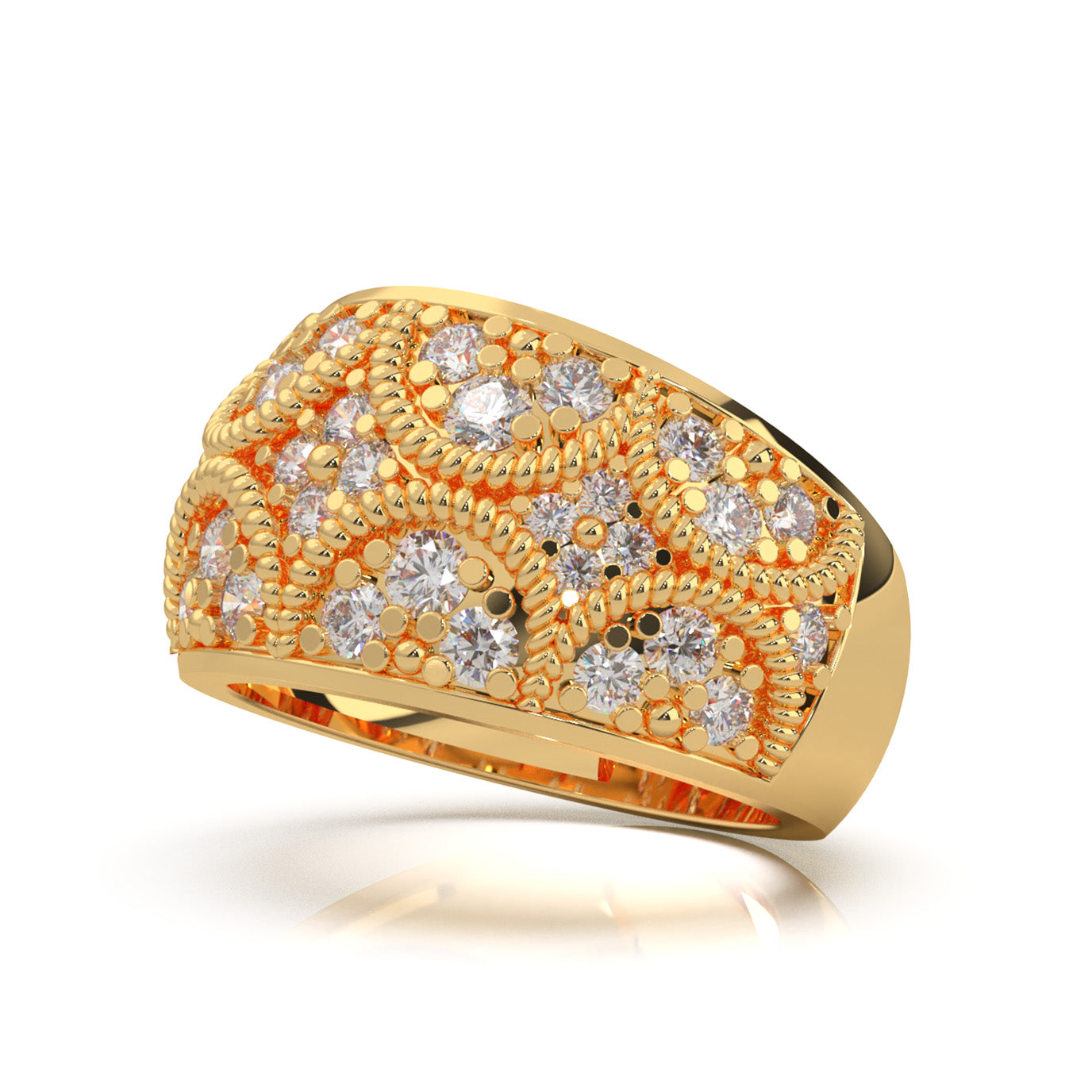 1.60 ct Natural Diamond Round Cut Vintage Pattened Womens Wedding Band in 14k Yellow Gold