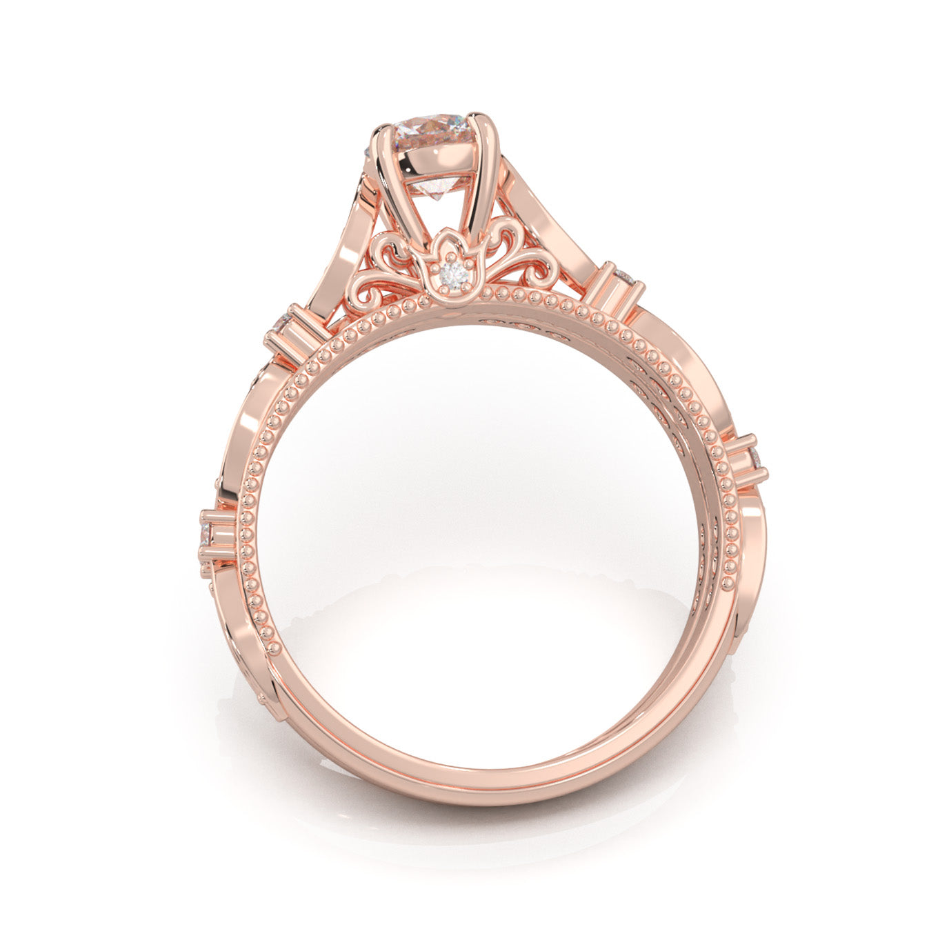 1.10 ct Moissanite Round Cut Vinage Styled Engagement Set in 14k Rose Gold