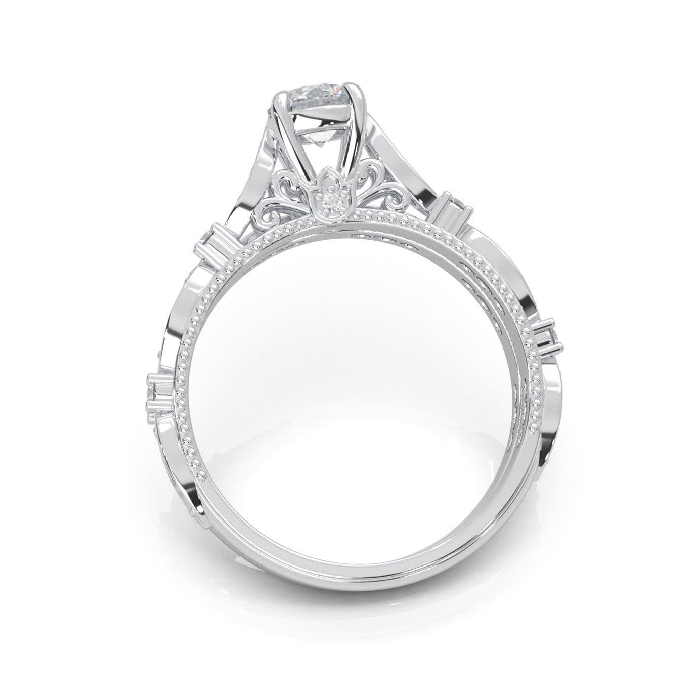 1.10 ct Natural Diamond Round Cut Vinage Styled Engagement Set in 10k White Gold