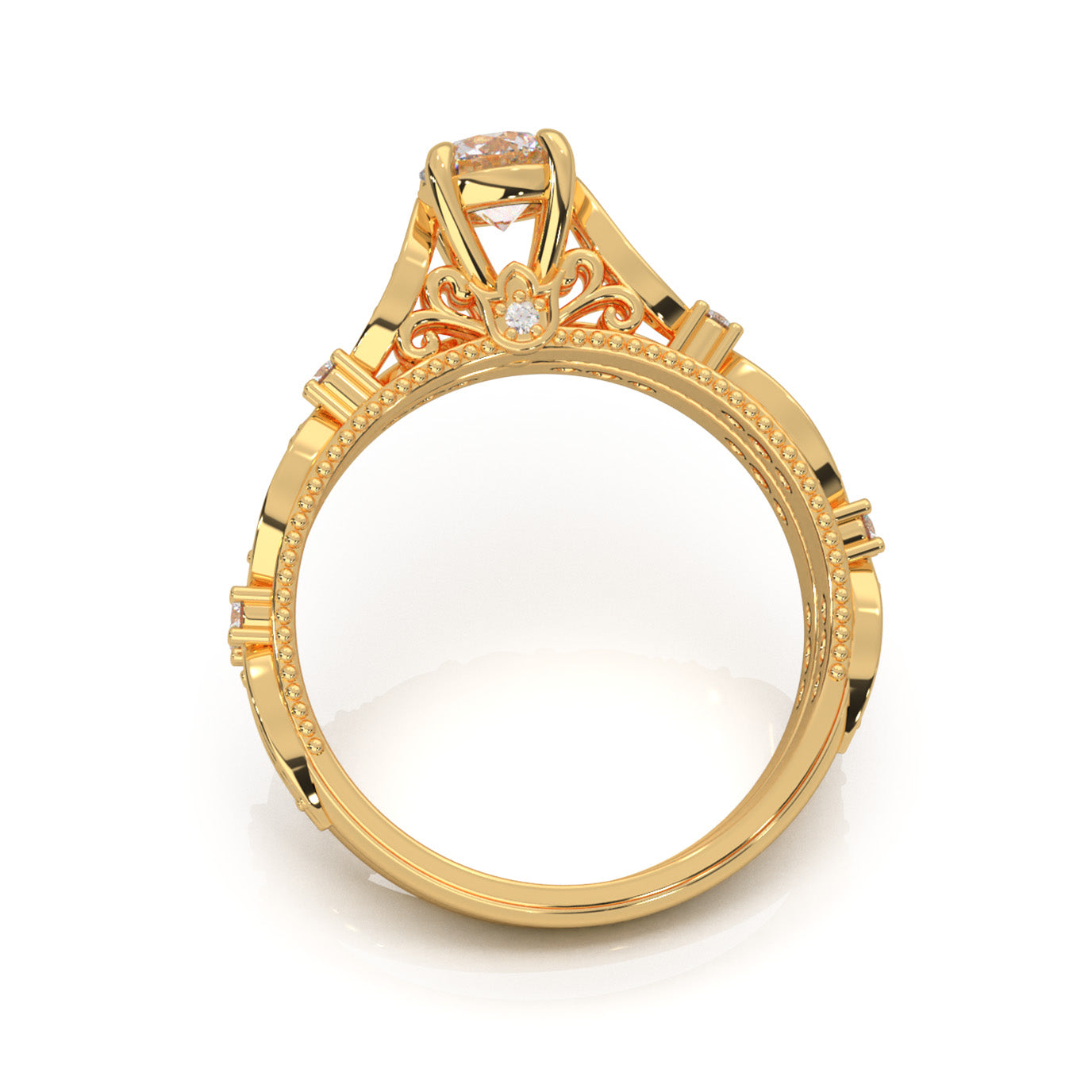 1.10 ct Lab Grown Diamond Round Cut Vinage Styled Engagement Set in 14k Yellow Gold