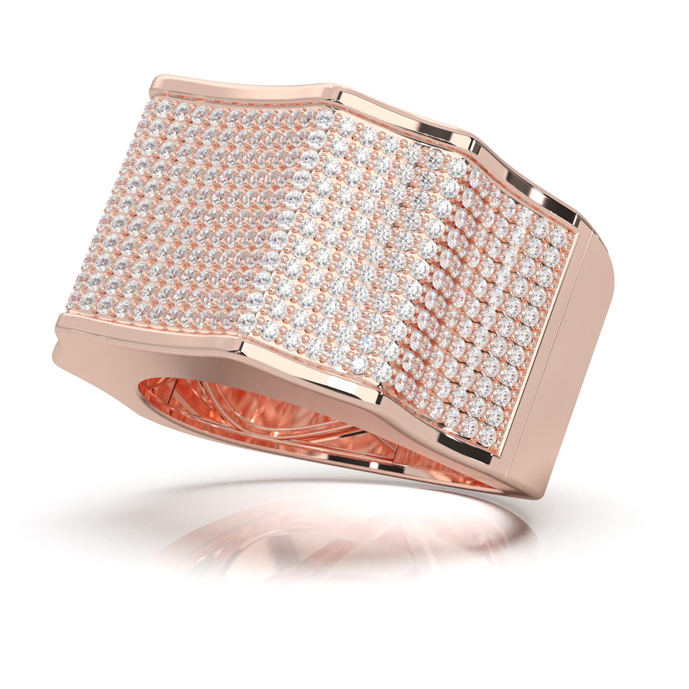 2.10 ct Moissanite Round Cut Micropave Mens Band in 10k Rose Gold