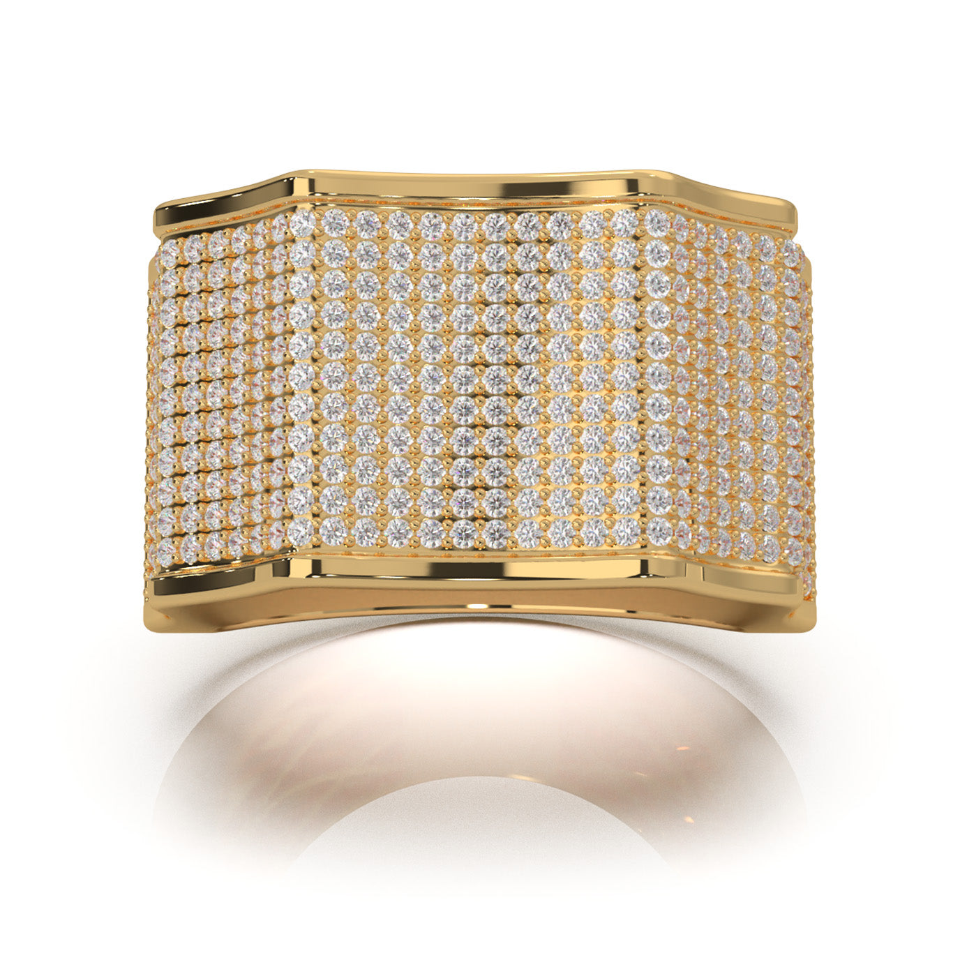 2.10 ct Moissanite Round Cut Micropave Mens Band in 10k Yellow Gold