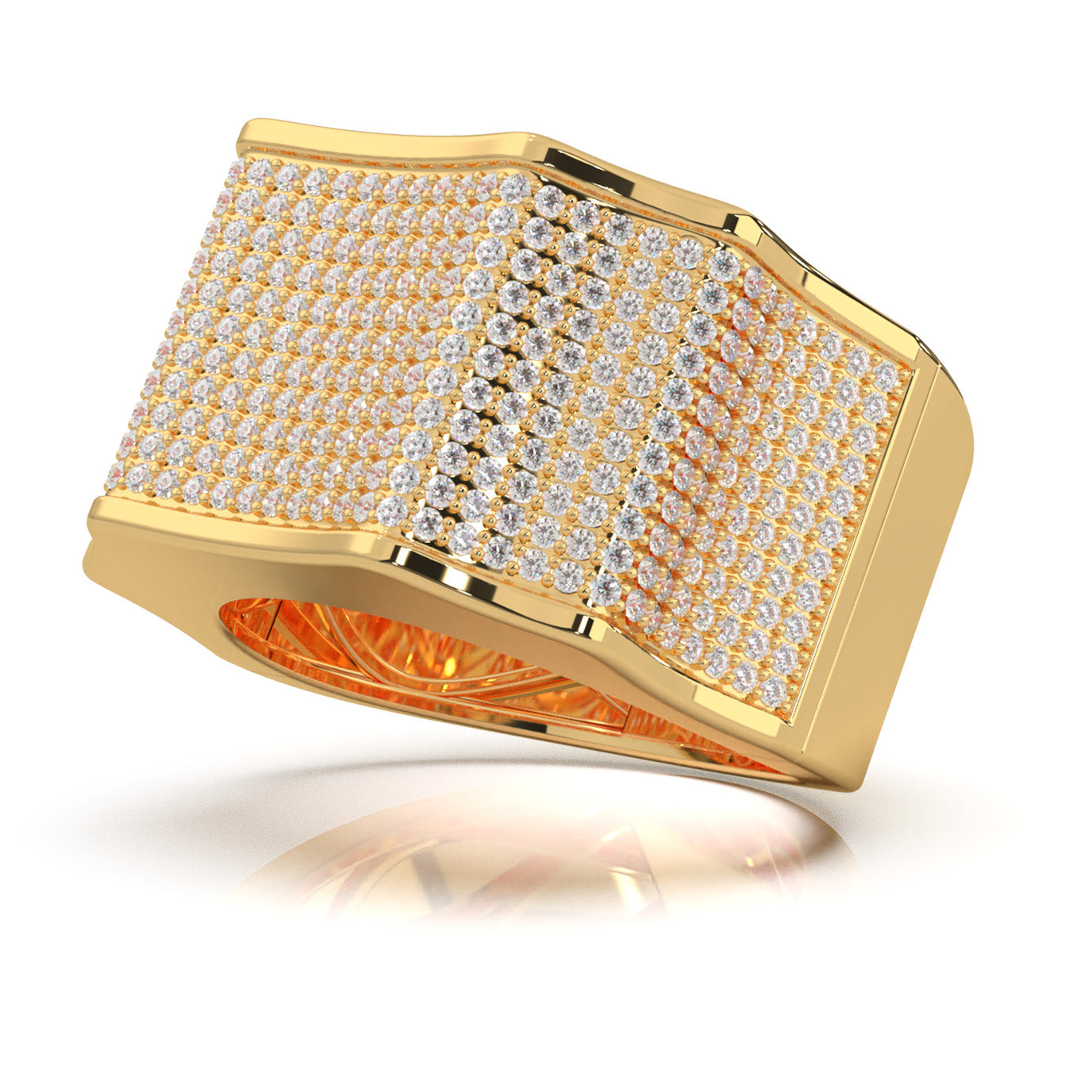 2.10 ct Lab Grown Diamond Round Cut Micropave Mens Band in 14k Yellow Gold