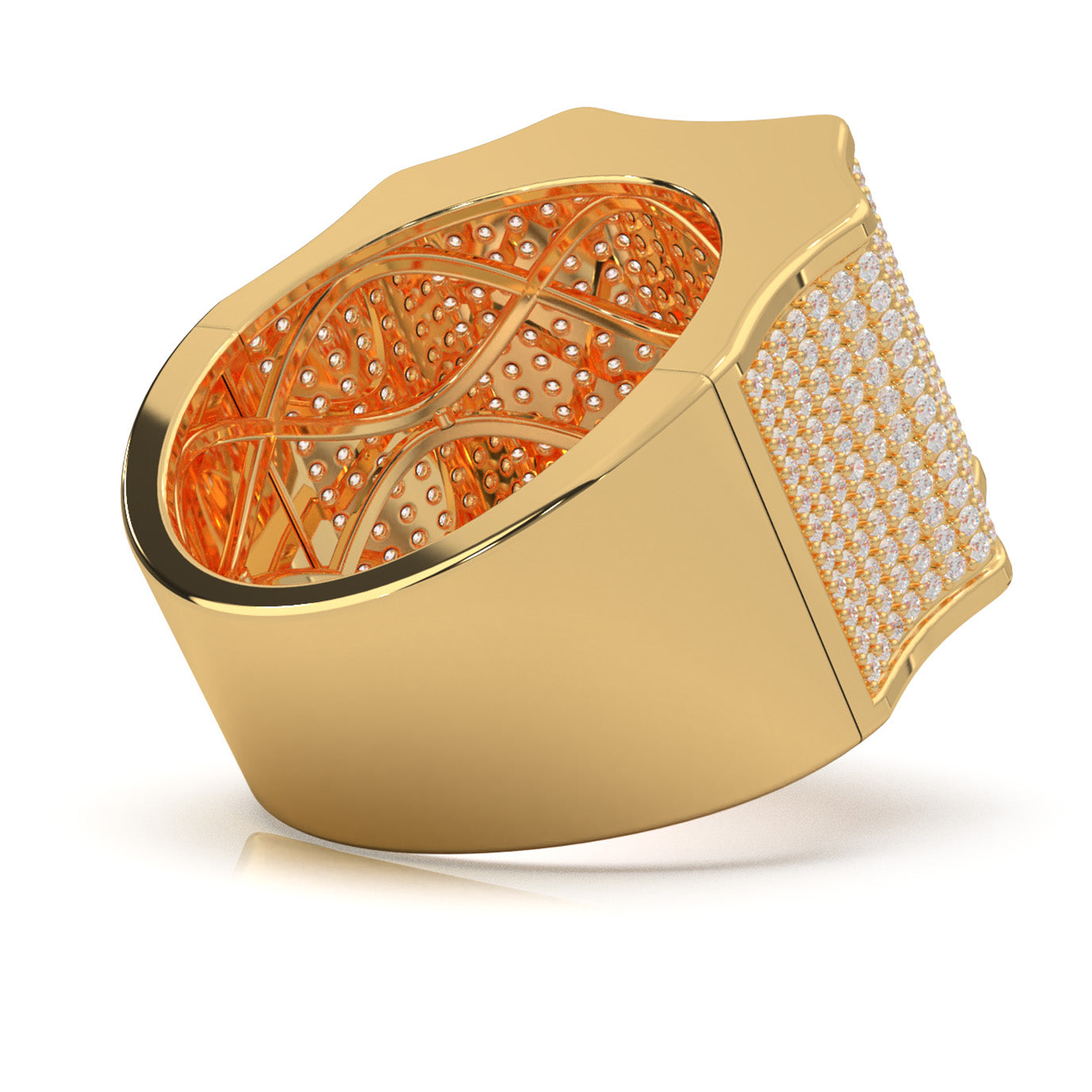 2.10 ct Lab Grown Diamond Round Cut Micropave Mens Band in 14k Yellow Gold