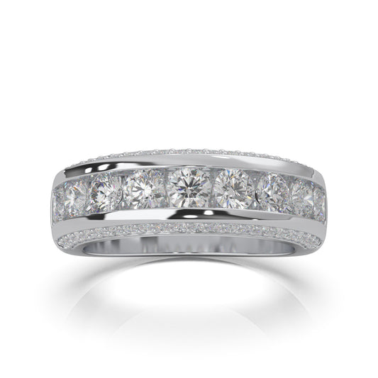 2.30 ct Natural Diamond Round Cut MultiRow Womens Engagement Ring in 10k White Gold