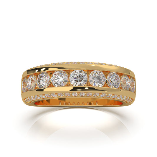 2.30 ct Natural Diamond Round Cut MultiRow Womens Engagement Ring in 14k Yellow Gold