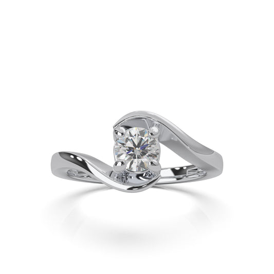 0.60 ct Natural Diamond Round Cut Bypass Solitaire Ring in 10k White Gold